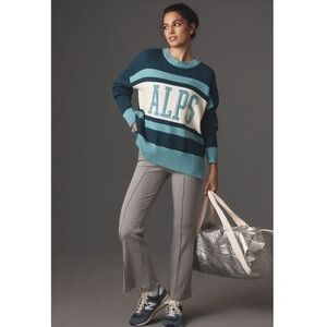 Beach Riot Teal and White Crew Neck Sweater